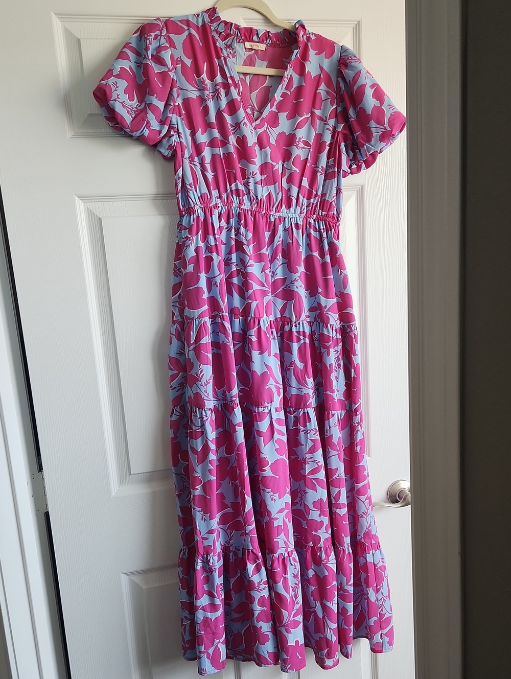 Jodiful Pink And Blue Floral Tiered Maxi Dress